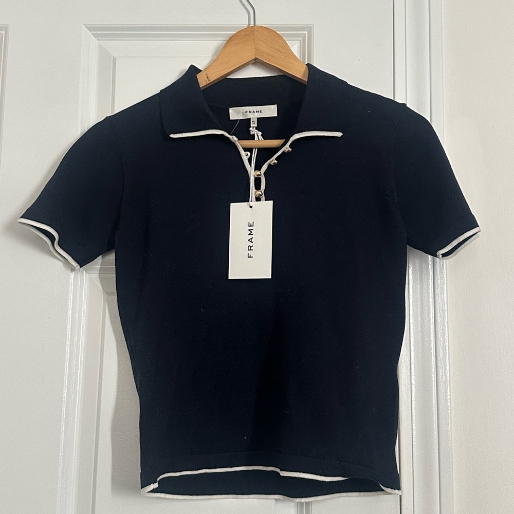 Frame Denim Navy Cotton Polo Top Size XS - Picture 5 of 6